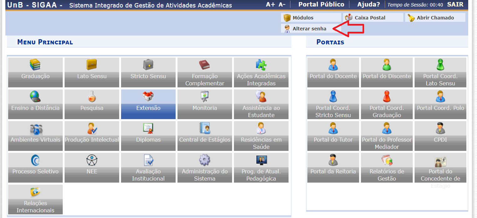 SIGAA alterar senha